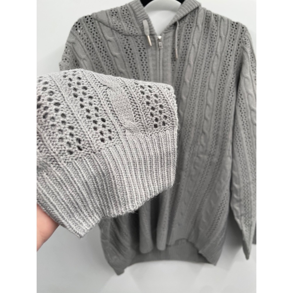 Ashley Stewart Cardigan Women's 22/24 Alloy Cable Knit Full Zip Hooded Cozy NWT - Picture 9 of 12